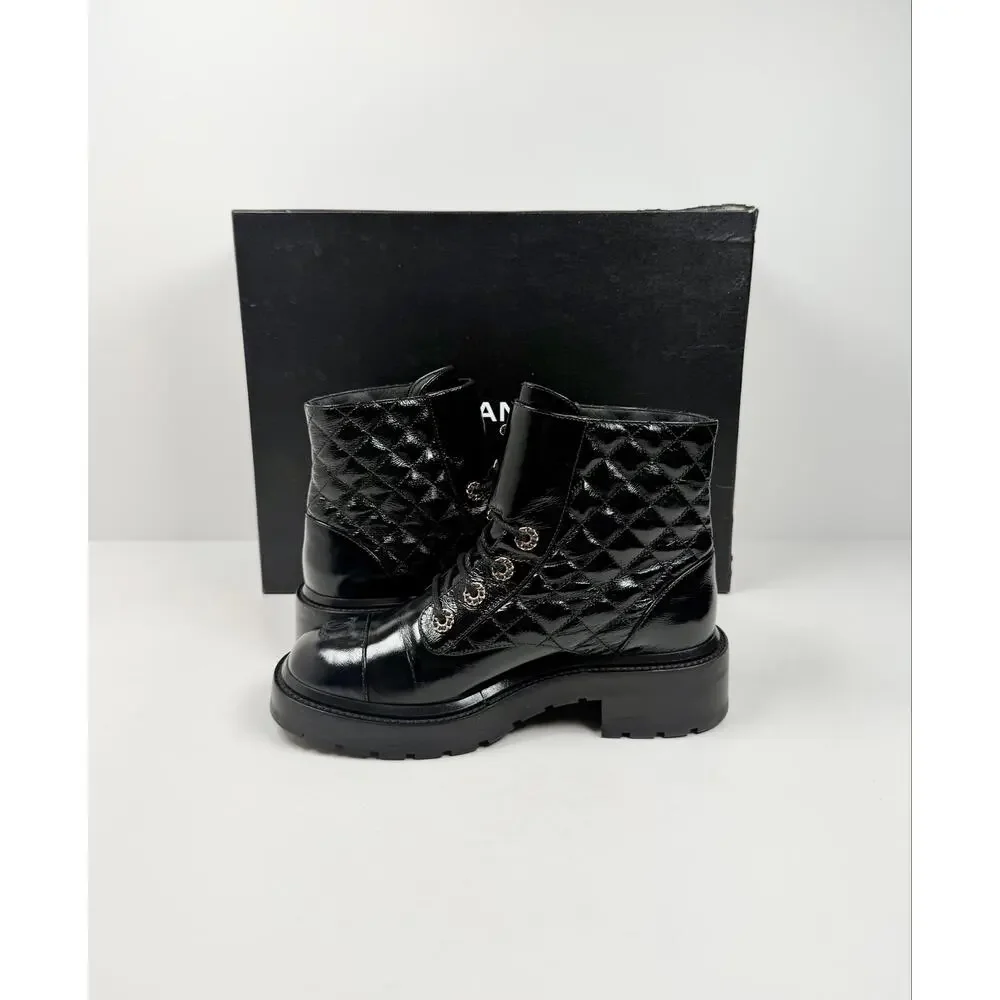 Size 38/8 - Chanel Quilted Leather Combat Boots